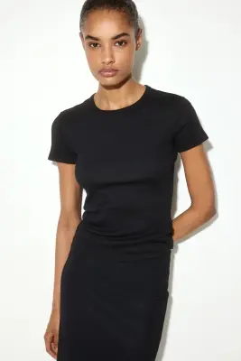 T-shirt côtelé - Noir