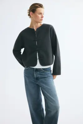 Veste brossée à boutons noués - Gris foncé