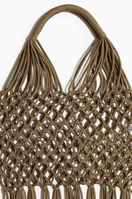 Sac filet porté épaule avec franges - Vert kaki