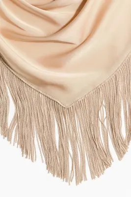 Foulard triangulaire à franges - Beige clair