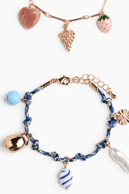 Lot de 2 bracelets avec charms - Doré/bleu