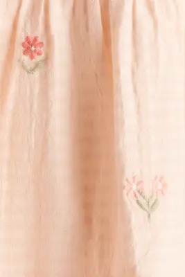 Robe en coton avec détails brodés - Pêche/fleuri
