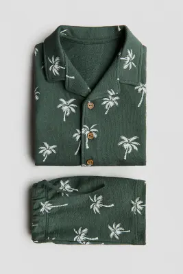 Ensemble 2 pièces en jersey de coton - Vert foncé/palmiers