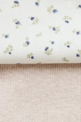 Lot de 2 bodies en coton - Beige clair/fleuri