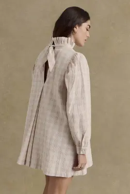 Robe Saga carreaux beige et blanc