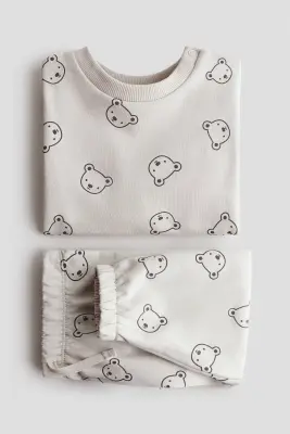 Ensemble 2 pièces en molleton - Beige clair/ours