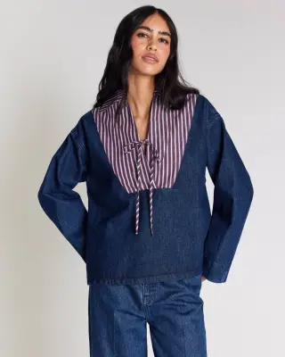 Vareuse Hilaire bleu indigo et rayures prune