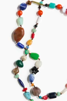 Long collier avec perles fantaisie - Bleu vif/vert vif