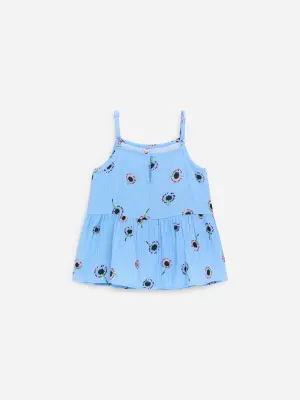 Haut en mousseline de coton - Bleu clair/Fleurs