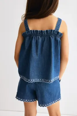 Ensemble 2 pièces en denim - Bleu denim foncé/cerises