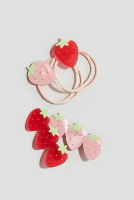 Élastiques à cheveux et barrettes à motif fraise - Rose clair/fraises