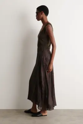 JUPE MIDI EN JACQUARD À OURLET MOUCHOIR - BRUN / MOTIF ANIMALIER