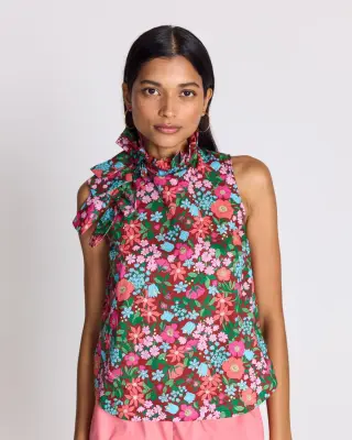 Top Astrid imprimé Liberty rose et bordeaux