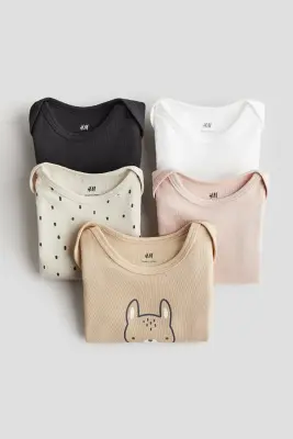 Lot de 5 bodies en coton - Beige/lapin