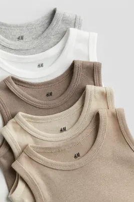 Lot de 5 bodies en coton - Beige clair/gris clair chiné