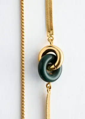 Collier à double chaîne - Doré/Vert