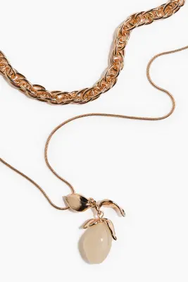 Collier à deux rangs - Doré/crème