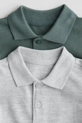 Lot de 2 polos en coton - Vert ancien/gris clair chiné