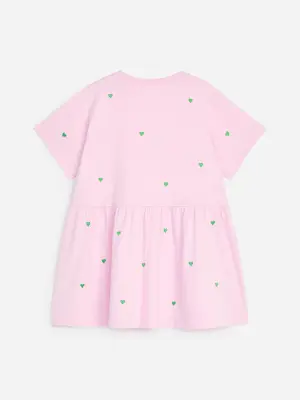 Robe en jersey brodée - Rose/Cœurs verts