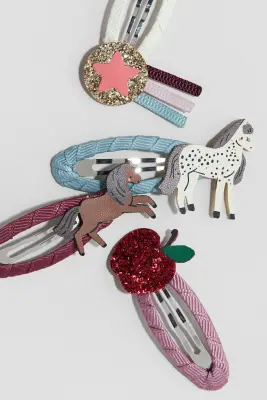 Lot de 4 barrettes avec application - Bleu/cheval