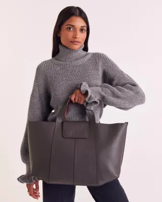 Cabas Esteban gris anthracite et lie de vin