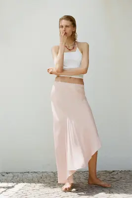 Jupe asymétrique en satin - Rose clair