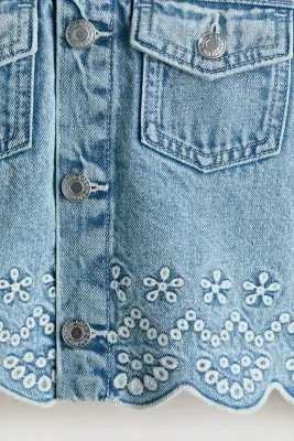 Veste en denim avec broderie anglaise - Bleu denim clair