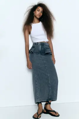 Jupe volantée en denim - Bleu denim foncé