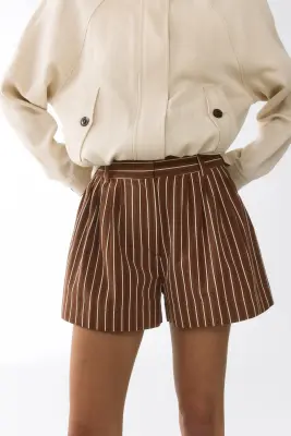 Short chic en coton - Marron/rayé