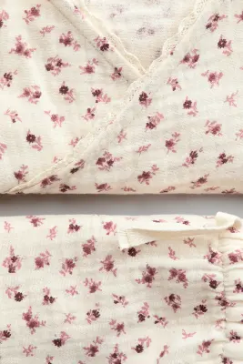 Ensemble 2 pièces en mousseline à motif - Crème/fleuri