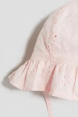 Chapeau de soleil en coton avec broderie anglaise - Rose clair