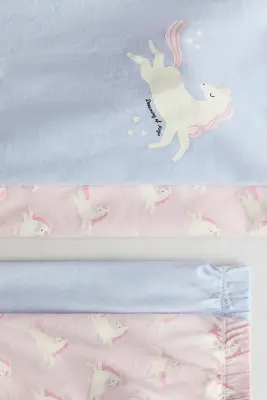 Lot de 2 pyjamas imprimés en coton - Bleu clair/licornes