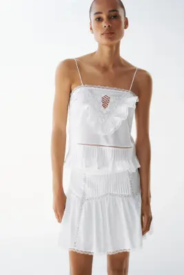 Jupe en coton avec dentelle - Blanc