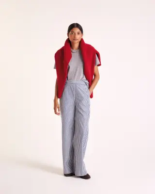 Pantalon Alphonse rayures marine, écru et gris