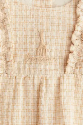 Barboteuse en seersucker avec détail brodé - Beige clair