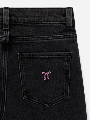 Pantalon en jean brodé - Noir