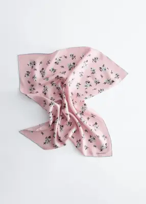 Foulard en soie florale - Rose clair/Motif fleuri bleu