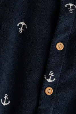 Ensemble 2 pièces en tissu éponge imprimé - Bleu foncé/ancres