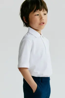 Polo scolaire en coton - Blanc