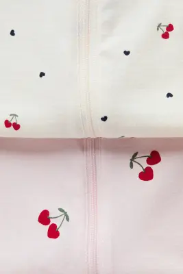 Lot de 2 pyjamas zippés en coton - Rose clair/cerises