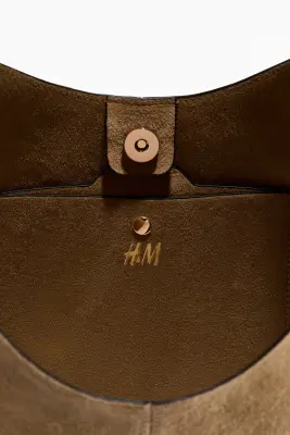 Sac porté épaule en cuir velours - Beige