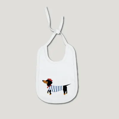 BAVOIR IMPRIMÉ - TECKEL MARINIÈRE - COTON - BLANC