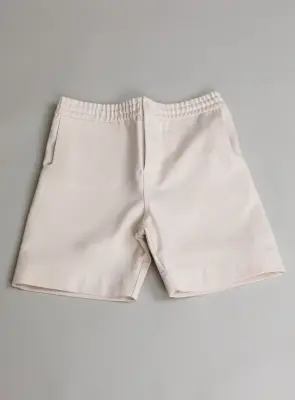Shorts with Notched Pockets in Ecru Denim Canvas