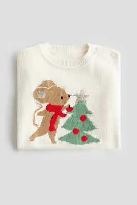 Pull en maille jacquard - Blanc/souris