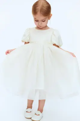 Robe en satin avec jupe en tulle - Blanc