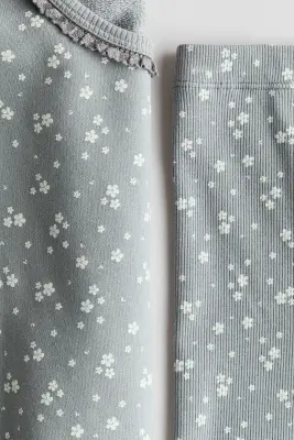 Ensemble 2 pièces en coton à motif - Gris/fleuri