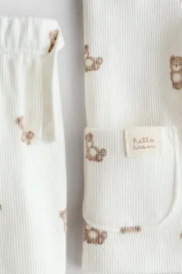Ensemble 2 pièces en coton - Blanc/nounours