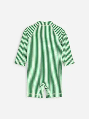 Combinaison de natation longue en seersucker UV - Vert/Blanc