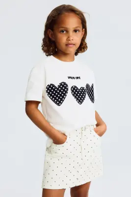 Jupe en denim - Crème/pois