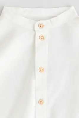 Chemise en lin mélangé avec col sans rabat - Blanc